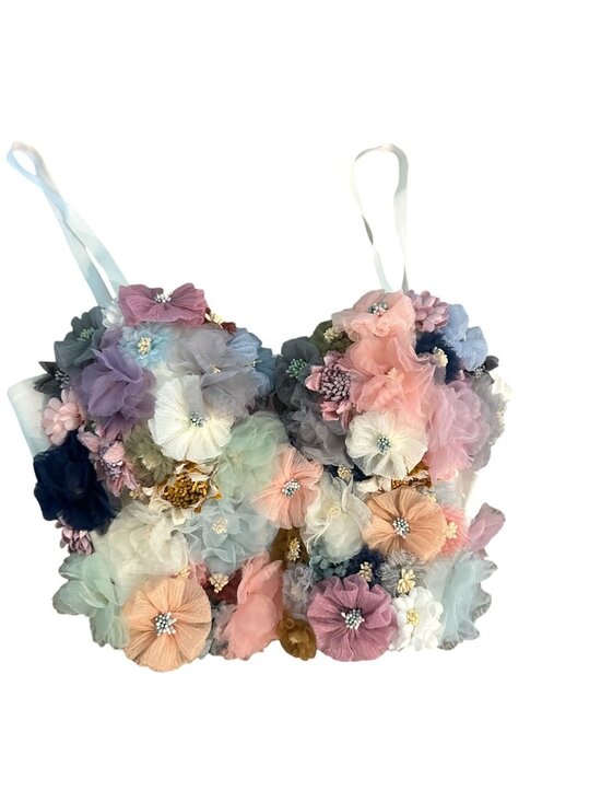 The Sang Other - The Sang Floral Embellished Bustier Top S Multicolor Polyester & Spandex